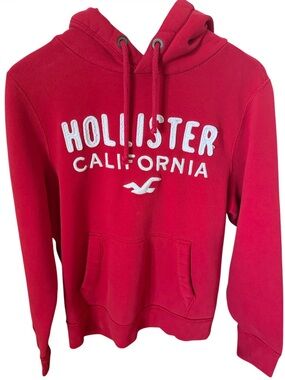 Vintage Y2K Hollister Men's Red Hoodie with White Logo Size XL